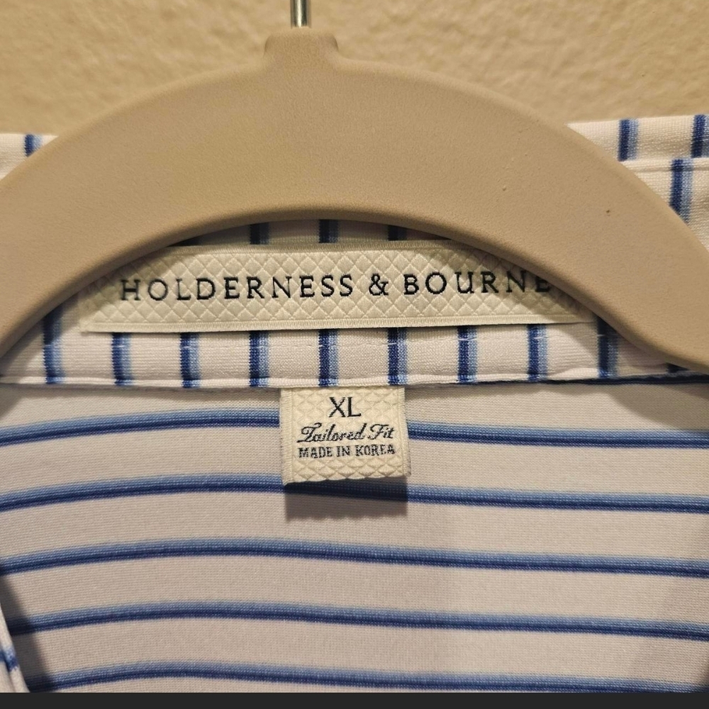 Houlderness & Bourne Men's White&Blue Striped Performance Polo Golf Shirt XL NWT - Picture 4 of 8